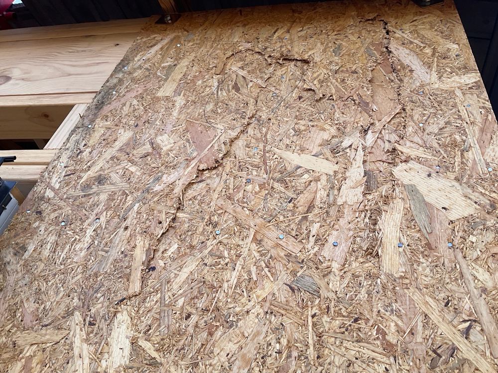 Bracing sheet cracked and split, so it can no longer resist racking, found during a frame stage inspection in Manor Lakes